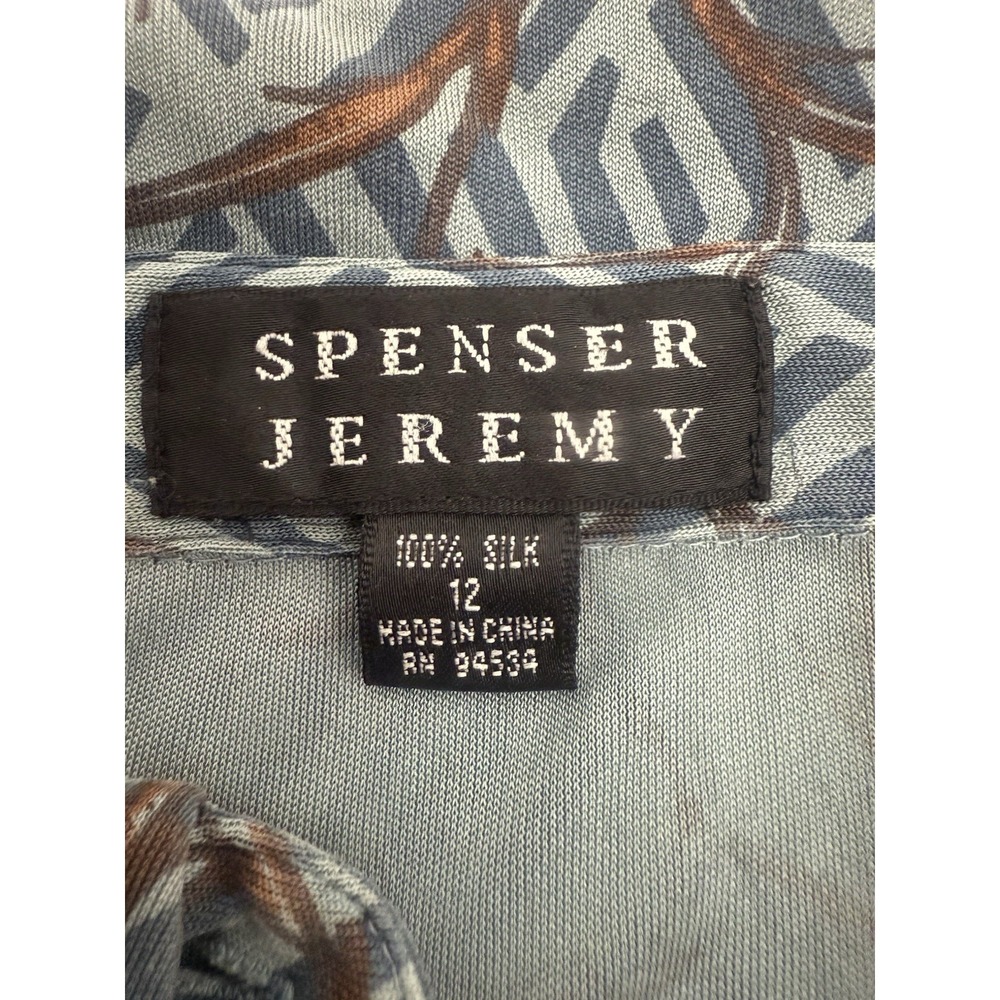 Spenser Jeremy 100% Silk Dress Long Sleeve Blue Brown Womens Size 12 *FLAW*‎ - Picture 3 of 11